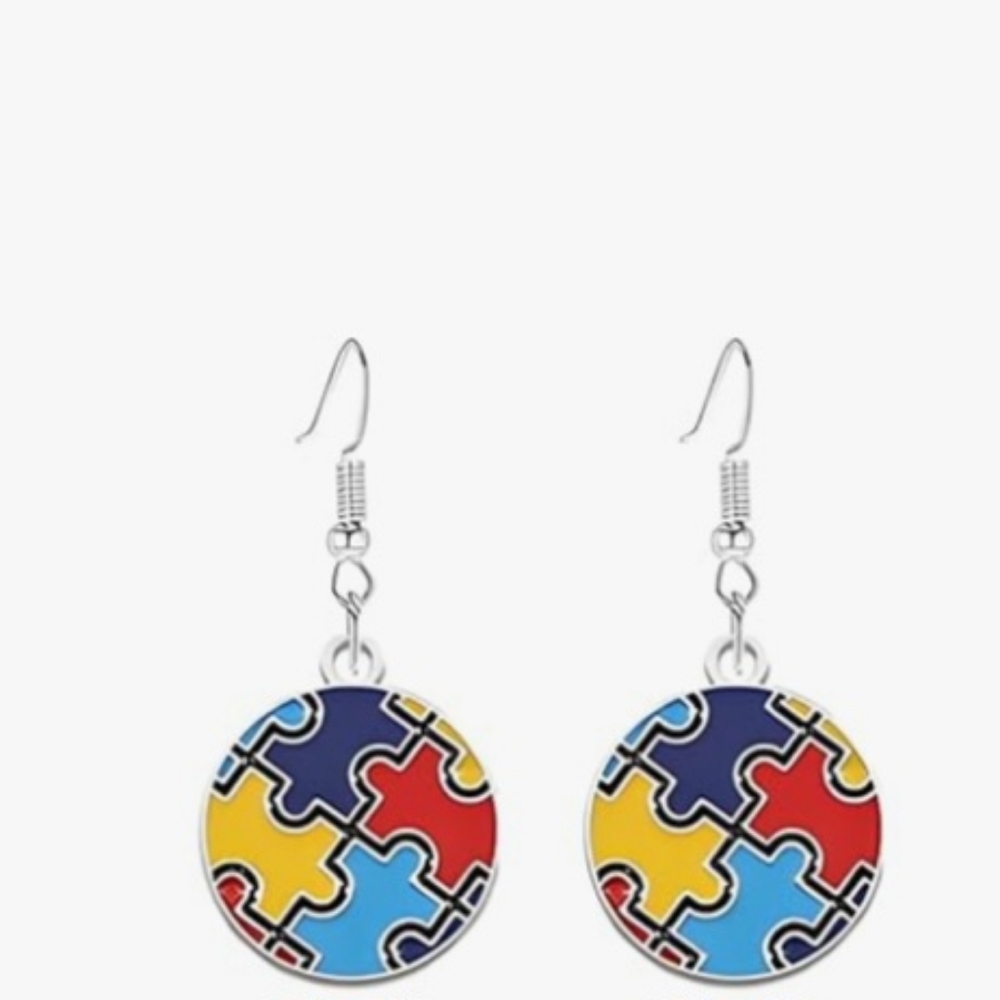 New Autism Awareness/ Circle Puzzle Drop Earrings